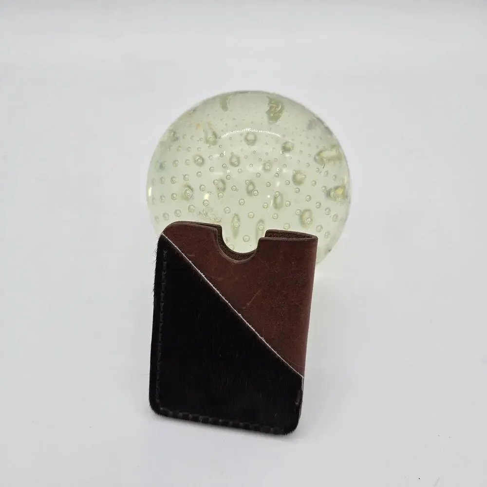Leather Card Holder Horse Cow Animal Hair Wallet Brown Vintage Handmade